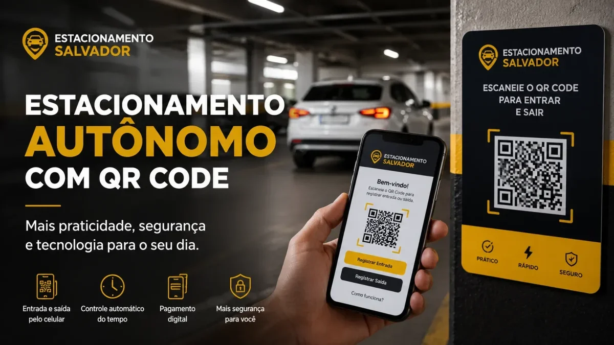 Cliente utilizando QR Code para registrar entrada em estacionamento autônomo em Salvador